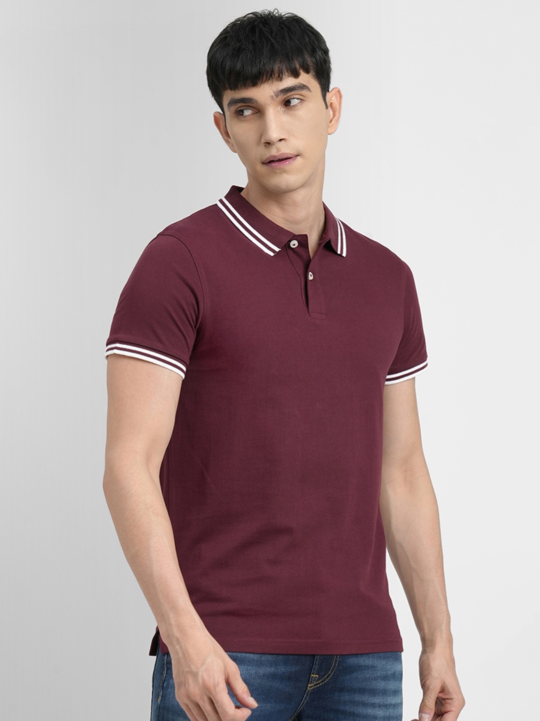 

Jack & Jones Men Maroon Polo Collar Pure Cotton Slim Fit T-shirt