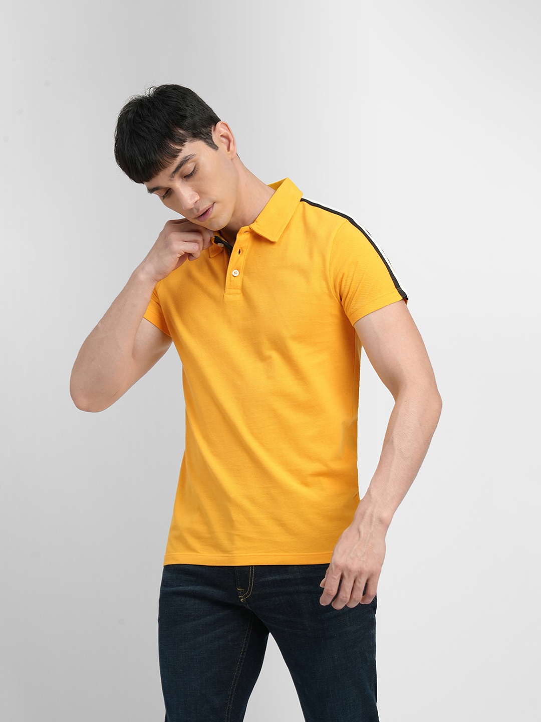 

Jack & Jones Men Yellow Solid Polo Collar Slim Fit T-shirt
