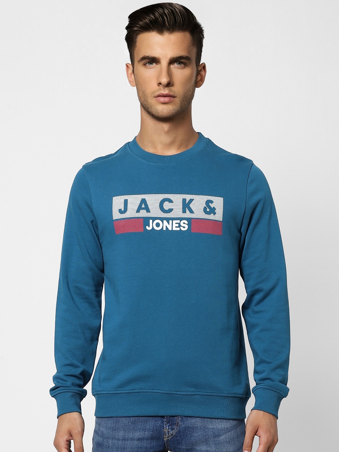 

Jack & Jones Men Teal Blue Printed Sweatshirt