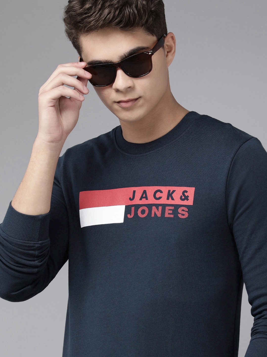 

Jack & Jones Men Navy Blue Brand Logo Printed Sweatshirt