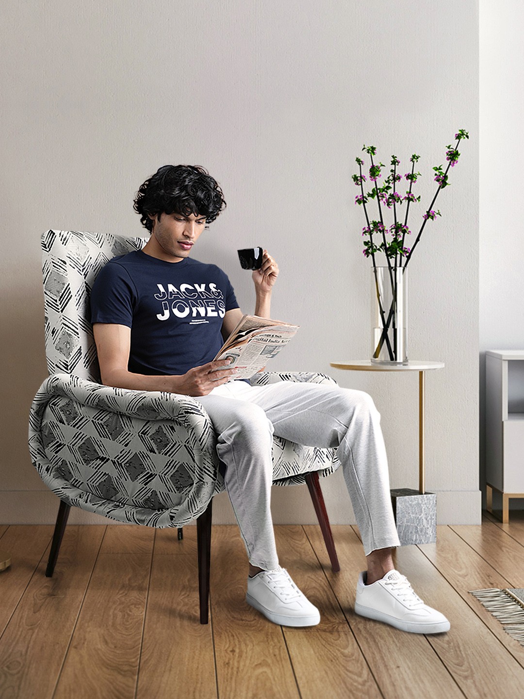 

Jack & Jones Men Navy Blue Brand Logo Print Round Neck Better Cotton Initiative T-shirt