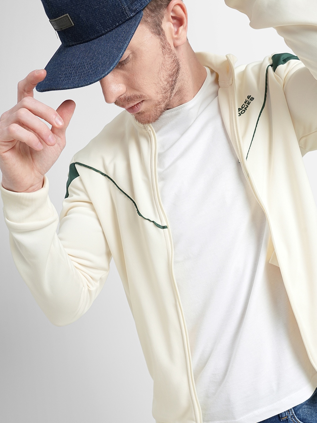 

Jack & Jones Men White Solid Sporty Jacket with Striped Detail