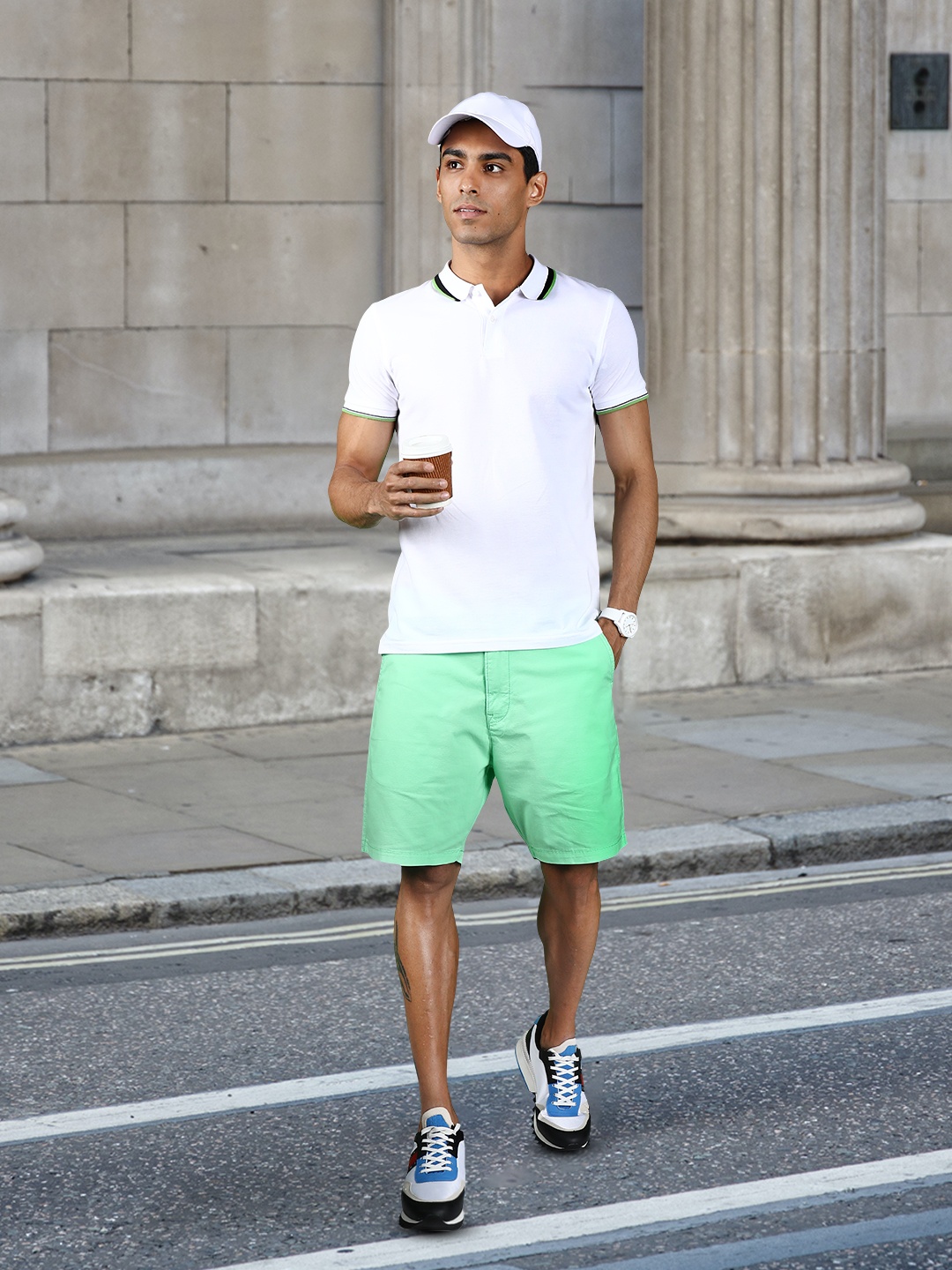 Jack & Jones Men White Polo Collar Slim Fit T-shirt
