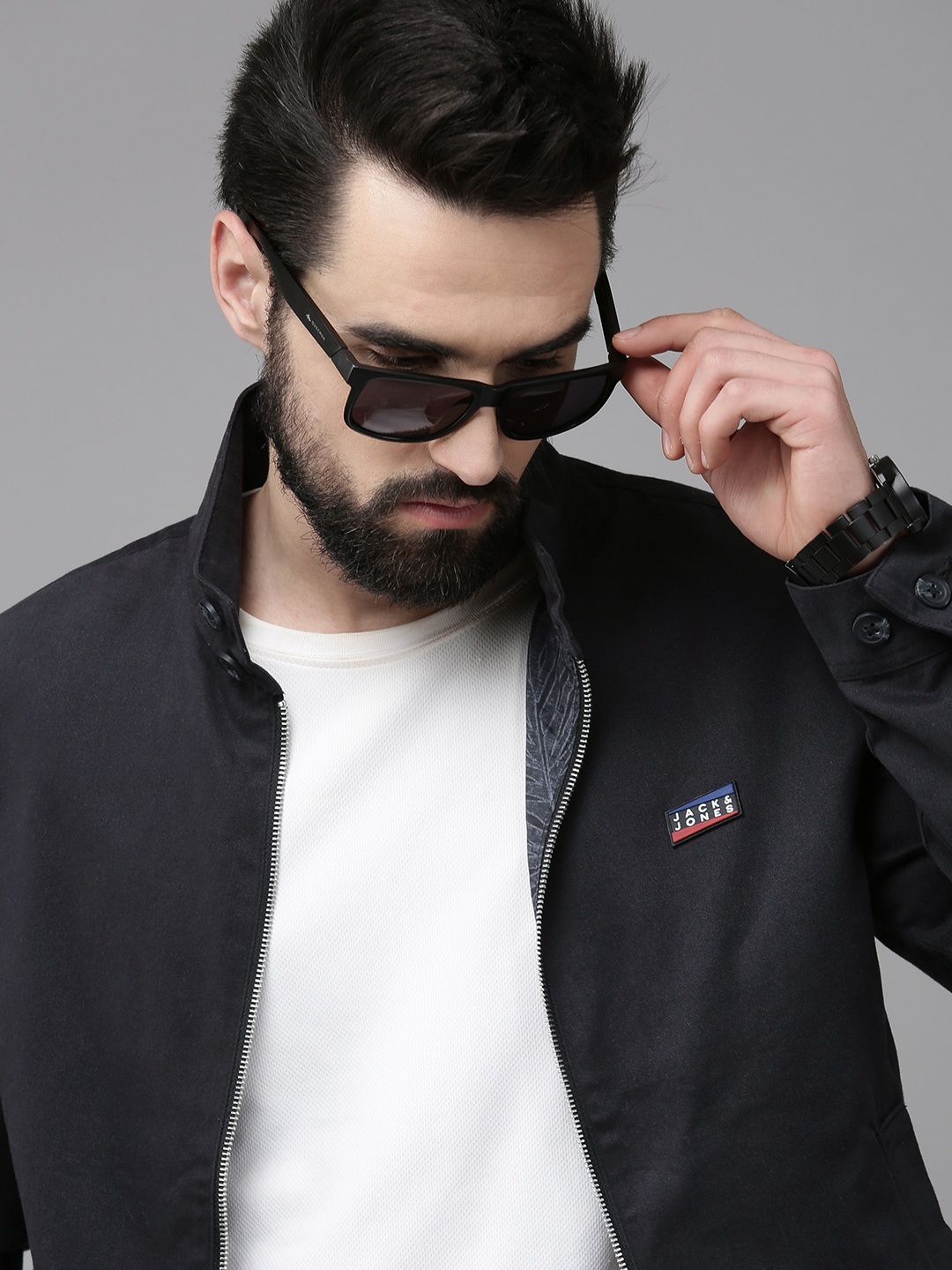 

Jack & Jones Men Black Solid Pure Cotton Tailored Jacket