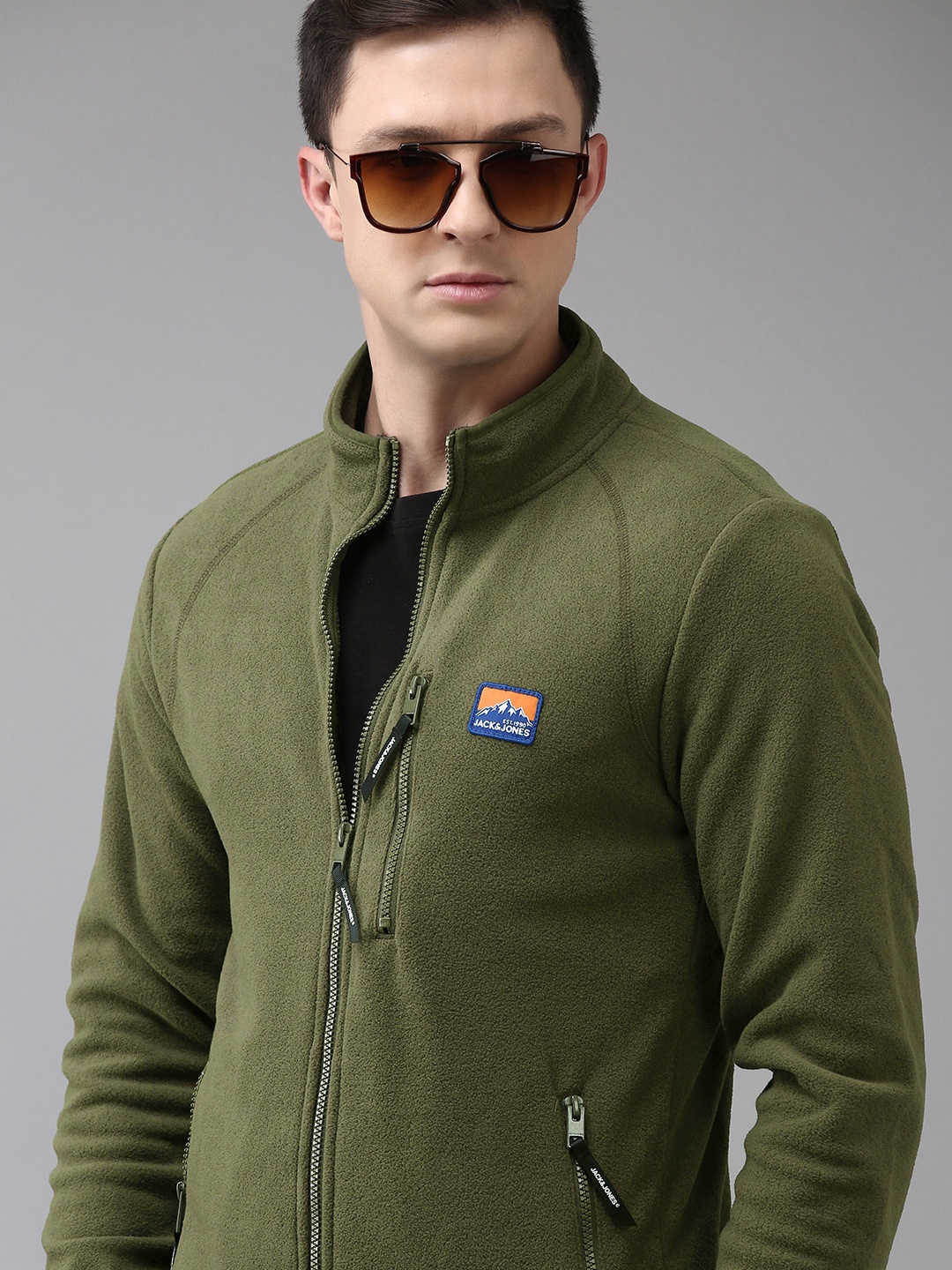 

Jack & Jones Men Olive Green Solid Polar Jacket