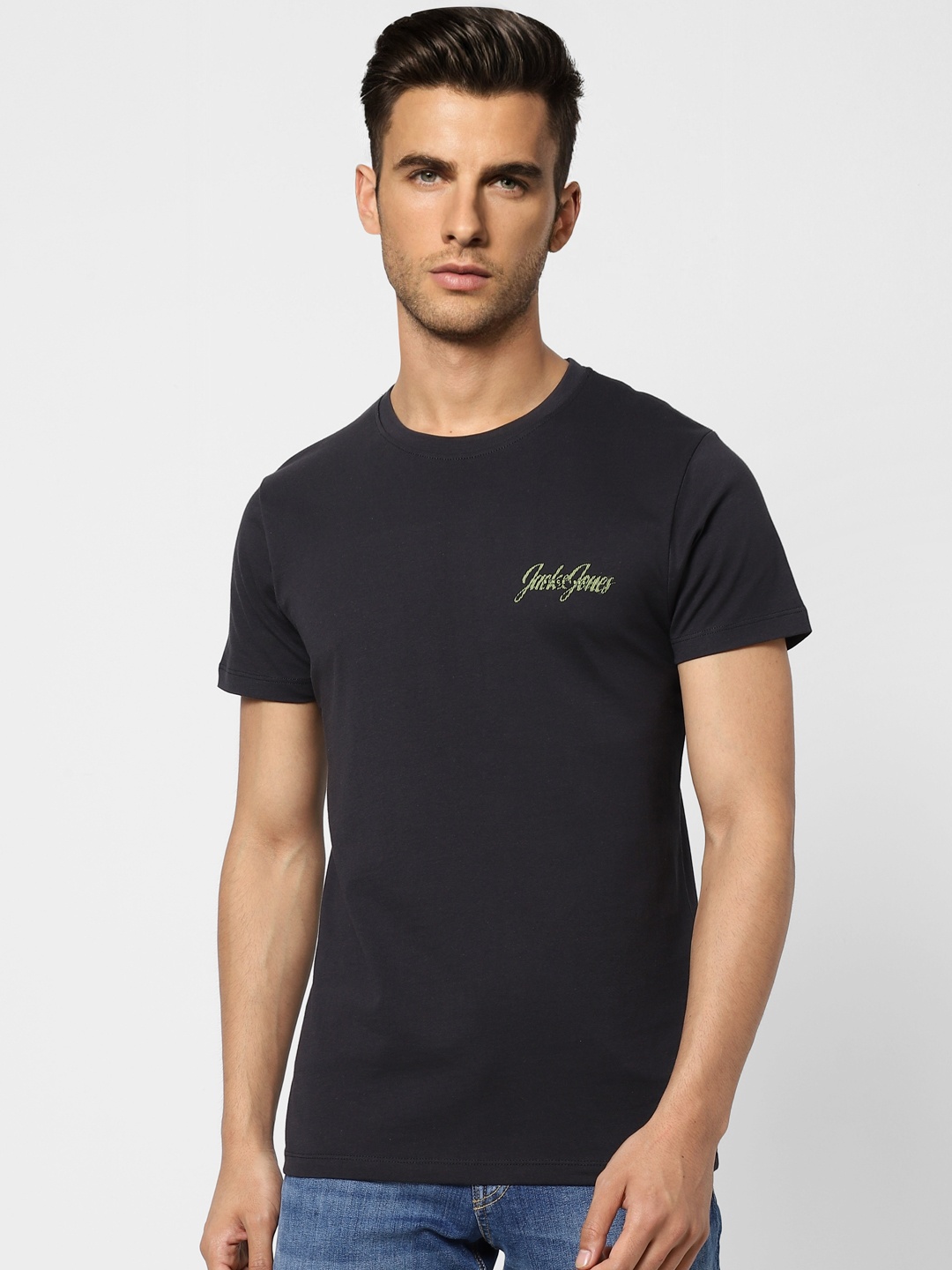 

Jack & Jones Men Black Pure Cotton Slim Fit T-shirt