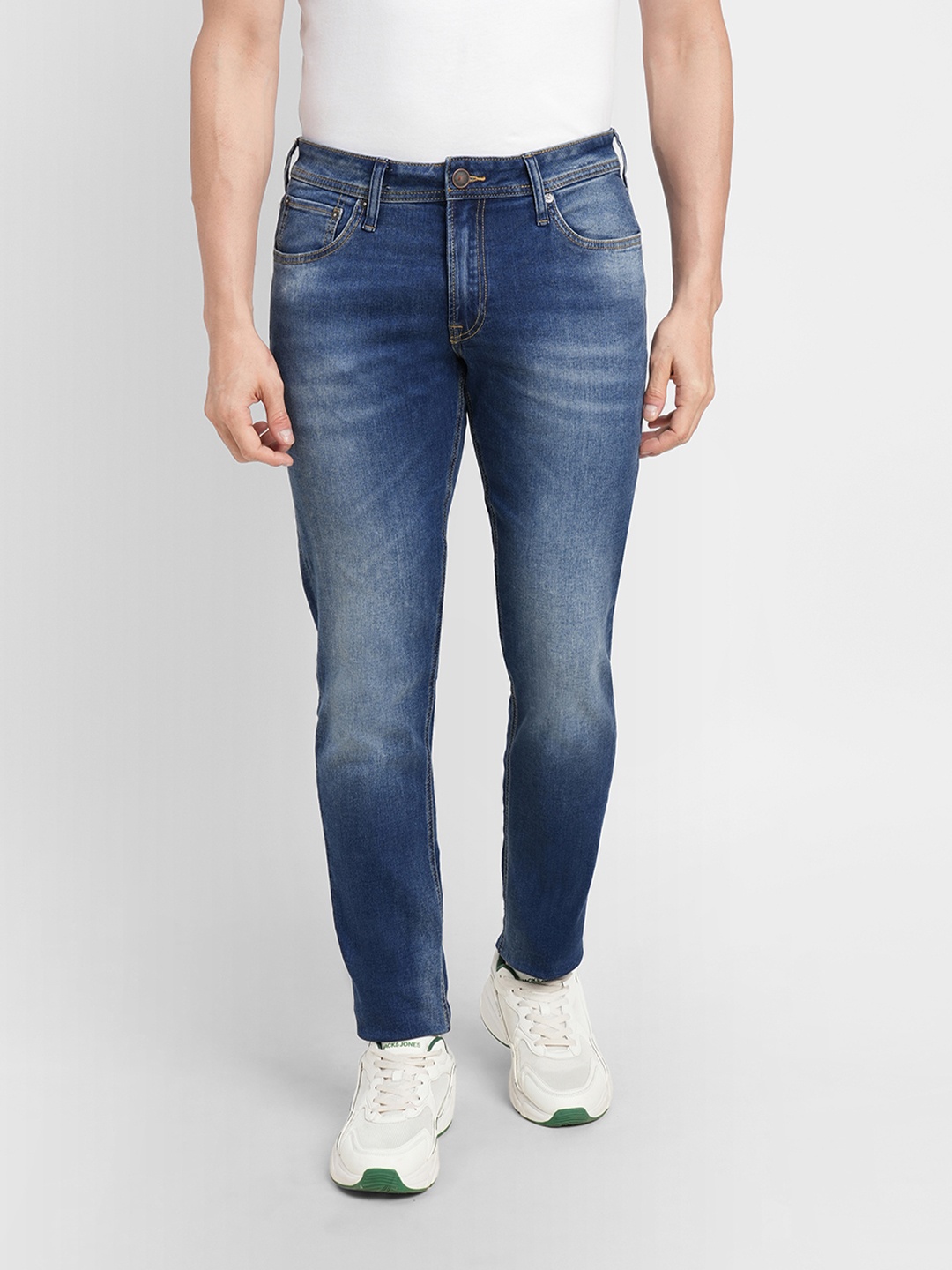 

Jack & Jones Men Glenn Slim Fit Light Fade Low Rise Stretchable Jeans, Navy blue
