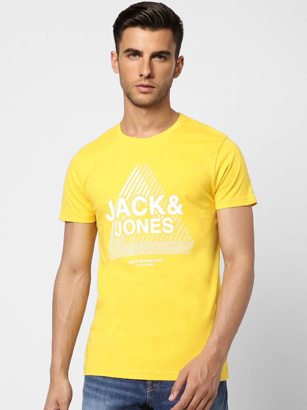 

Jack & Jones Men Yellow Brand Logo Print Round Neck Better Cotton Initiative T-shirt