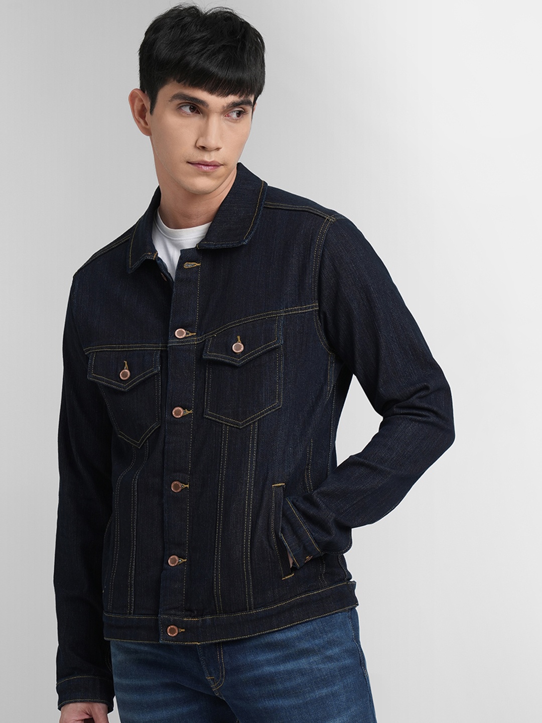 

Jack & Jones Men Navy Blue Denim Jacket