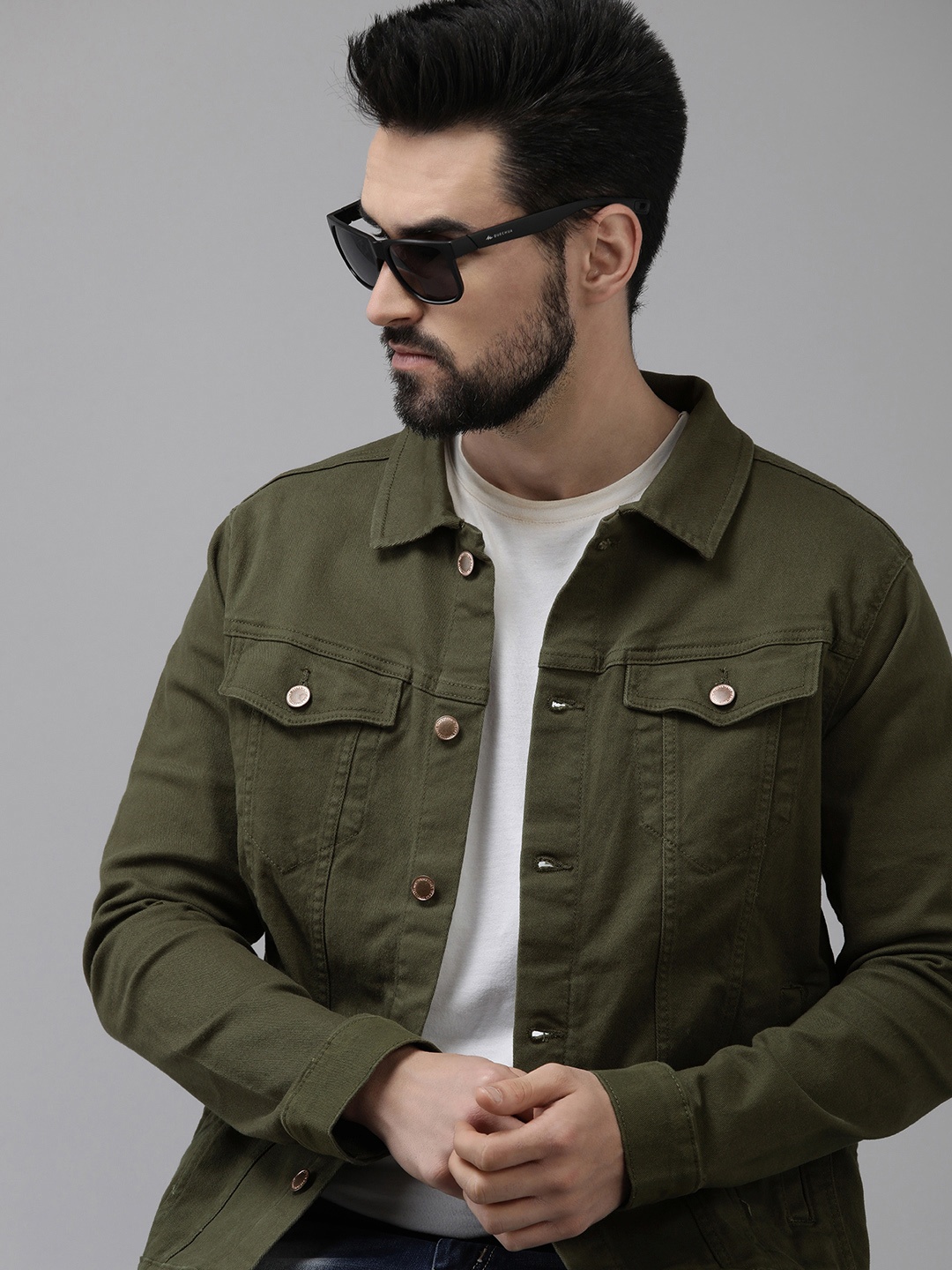 

Jack & Jones Men Green Solid Denim Jacket