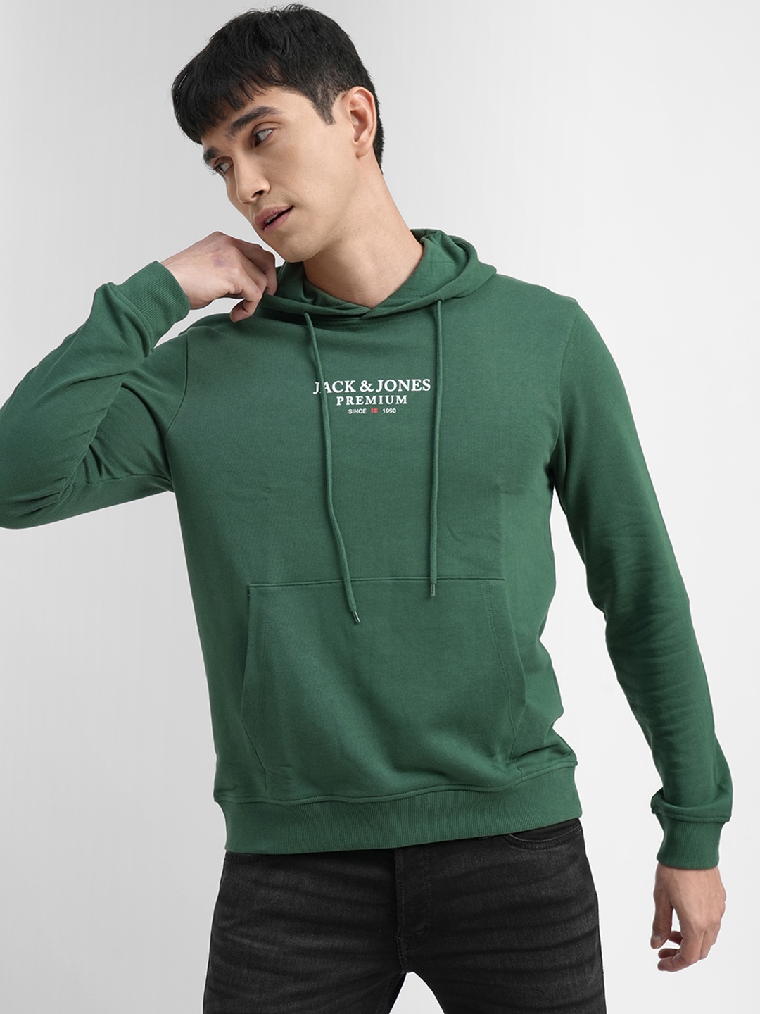 

Jack & Jones Men Green Printed Hooded Sweatshirt