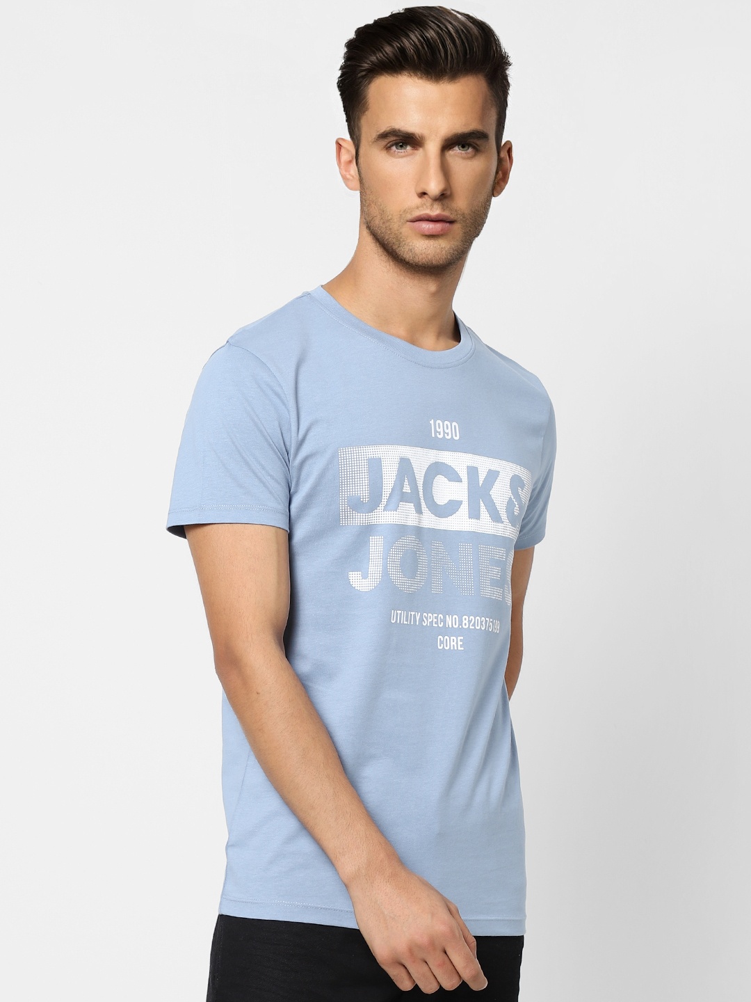 

Jack & Jones Men Blue Brand Logo Printed Slim Fit T-shirt