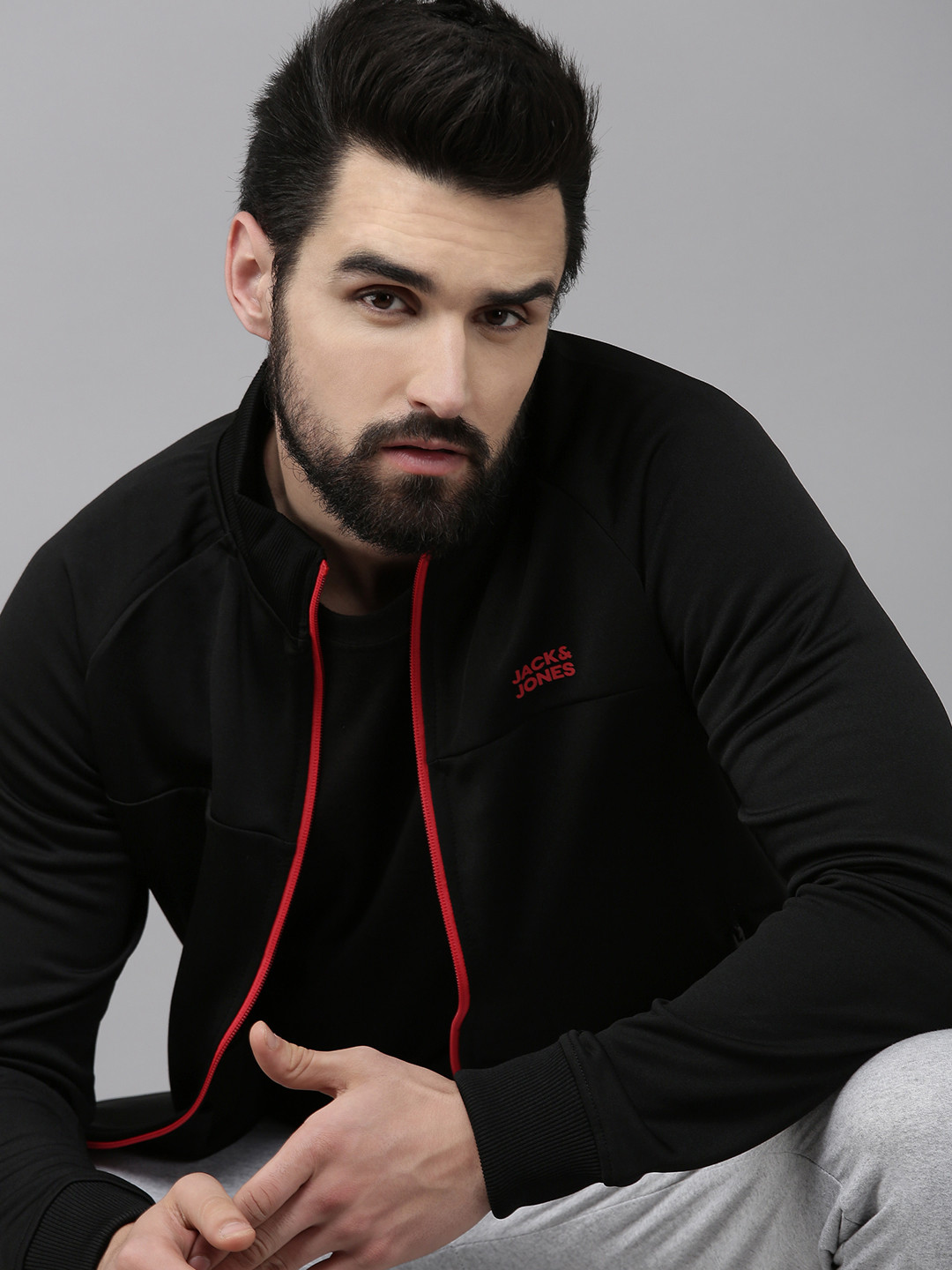 

Jack & Jones Men Black Solid Track Jacket