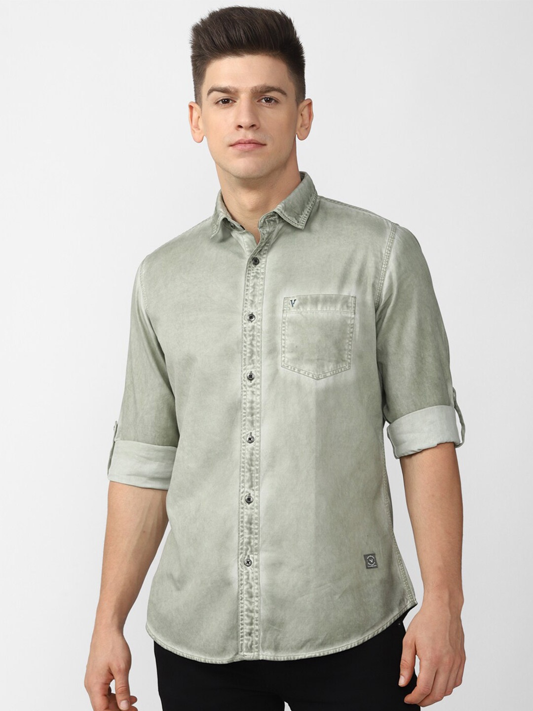 

VAN HEUSEN DENIM LABS Men Green Slim Fit Faded Casual Shirt