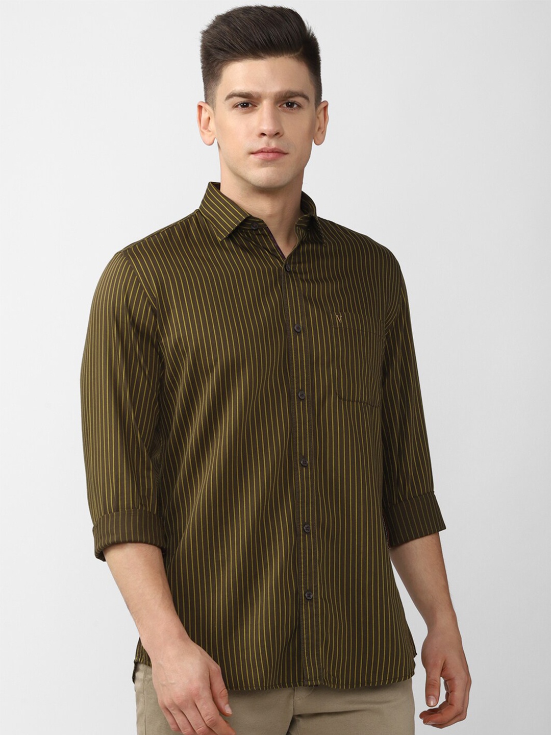 

Van Heusen Sport Men Olive Green Slim Fit Striped Casual Shirt