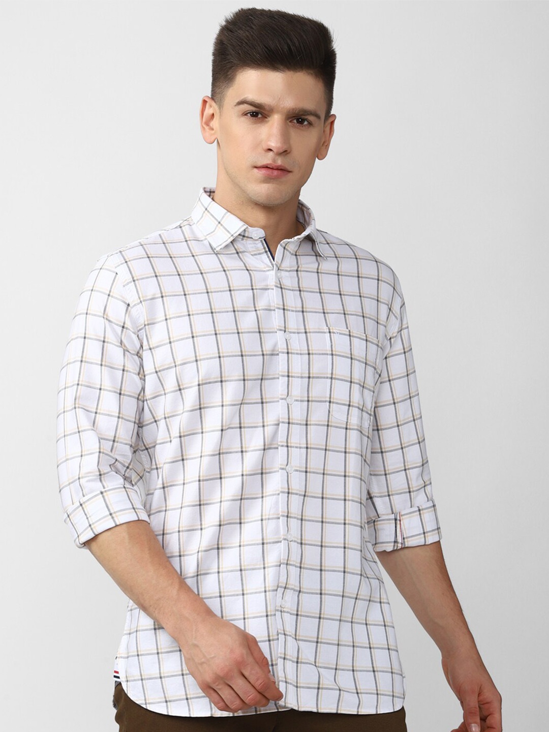 

Van Heusen Sport Men White Slim Fit Grid Tattersall Checked 100% Cotton Casual Shirt