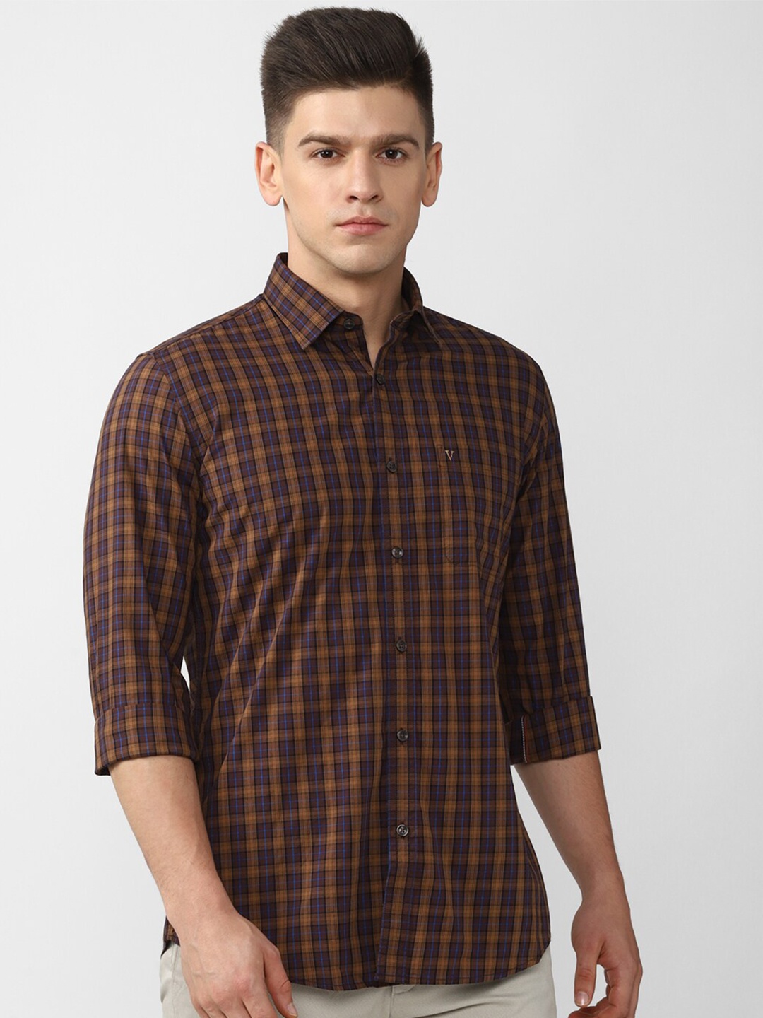 

Van Heusen Sport Men Brown Slim Fit Checked 100% Cotton Casual Shirt