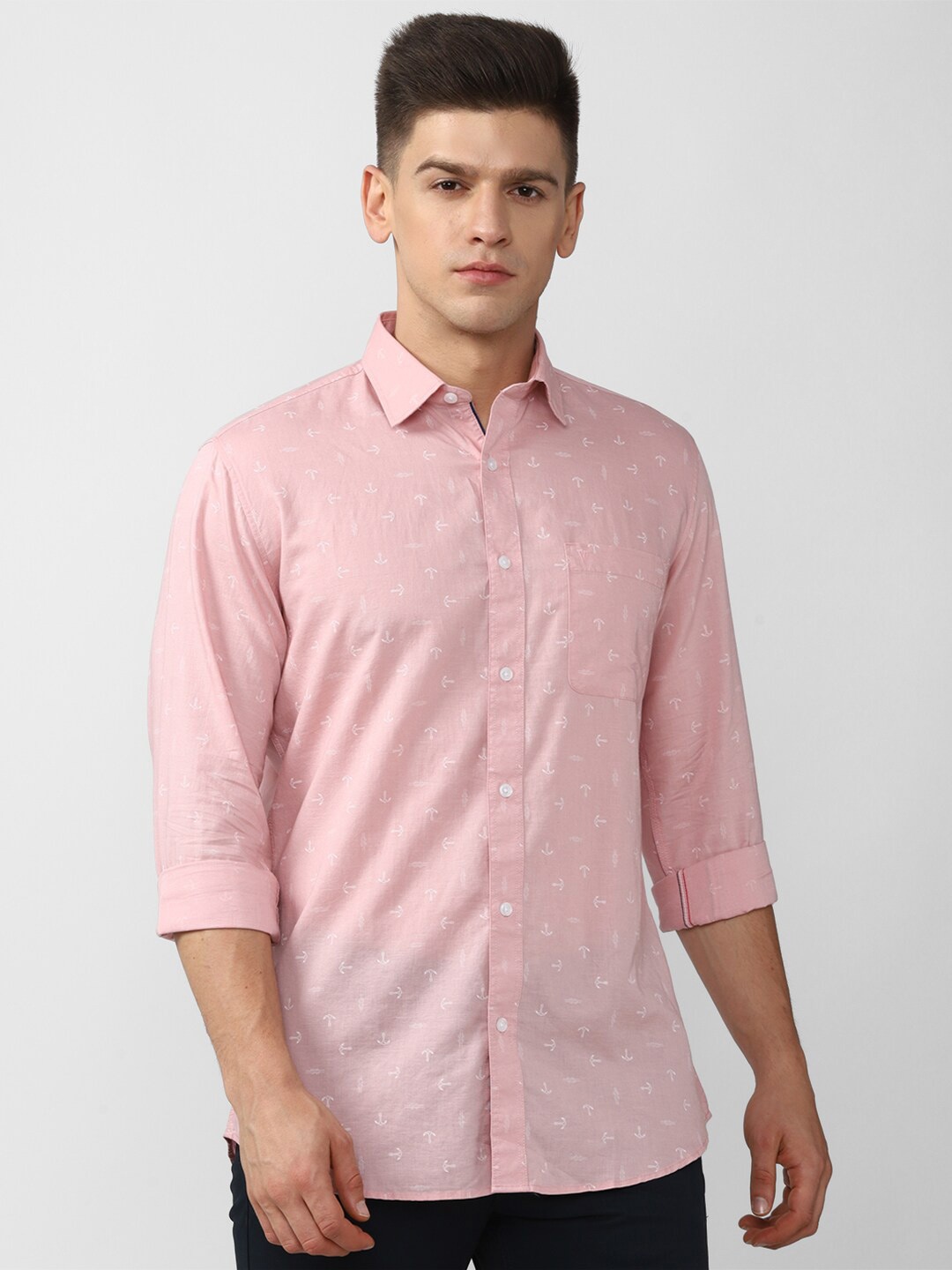 

Van Heusen Sport Men Pink Slim Fit Printed Linen Cotton Casual Shirt