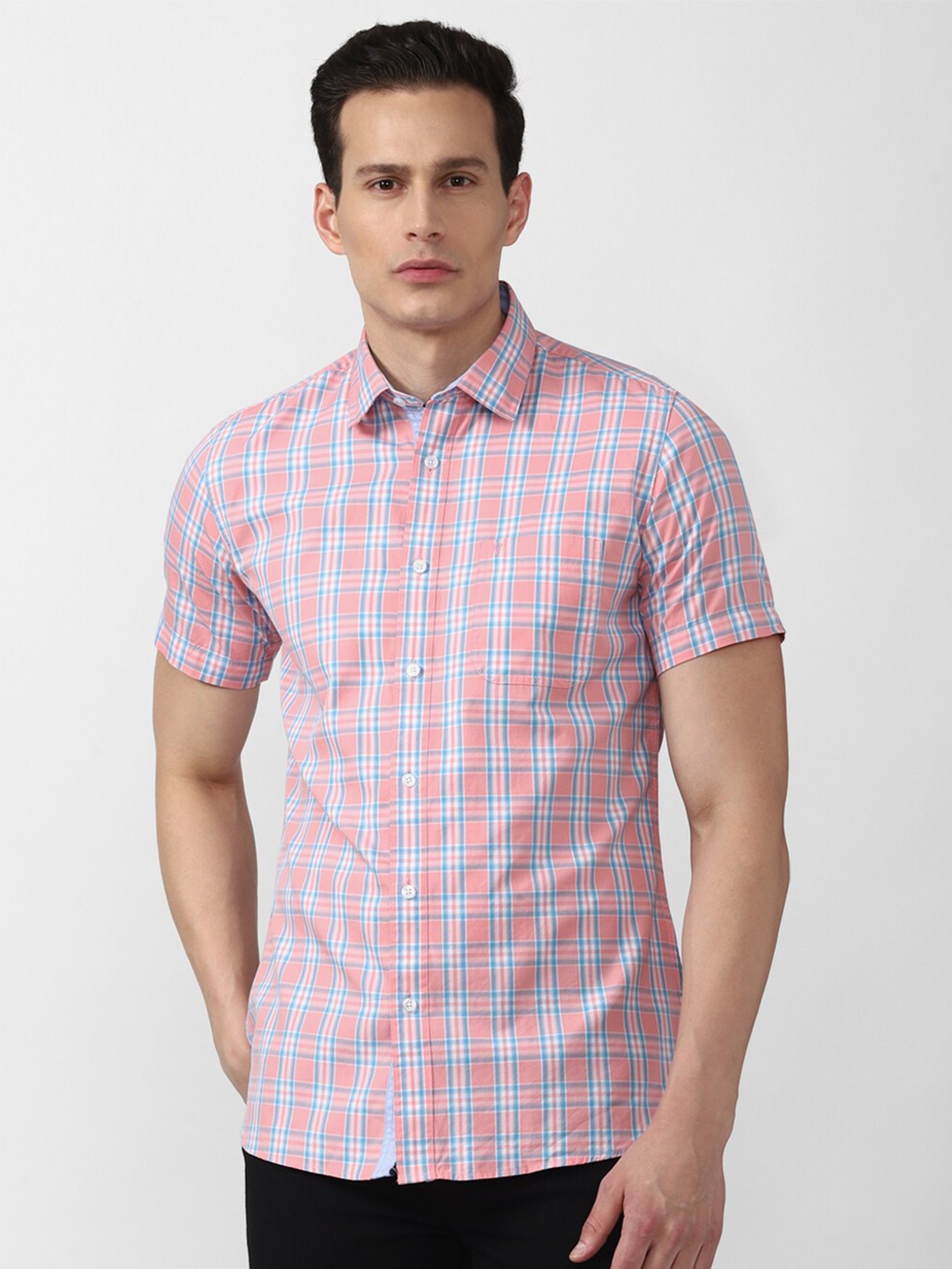 

Van Heusen Sport Men Peach-Coloured Slim Fit Tartan Checked Cotton Casual Shirt