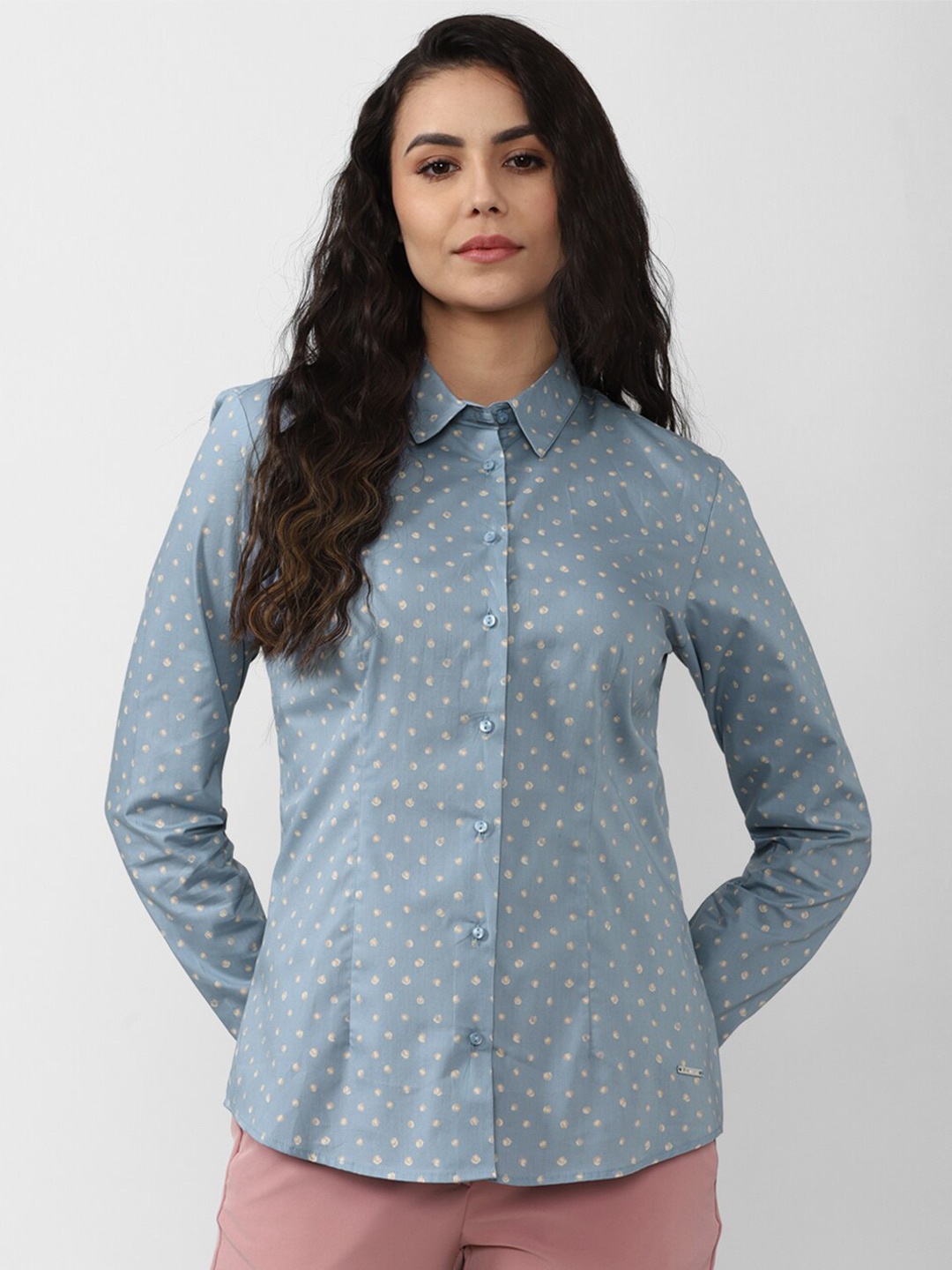 

Van Heusen Woman Women Blue Printed Casual Cotton Shirt