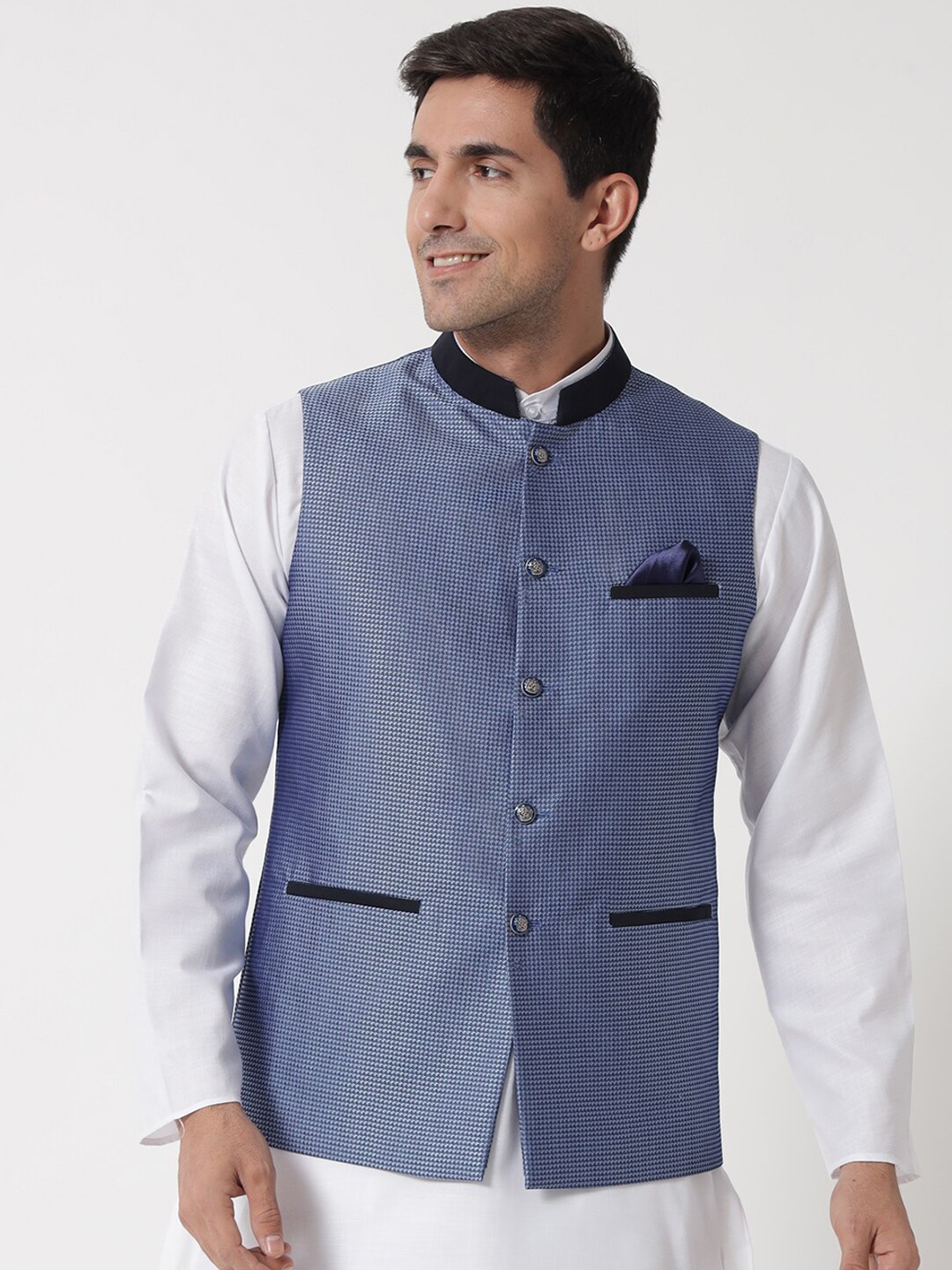 

MAXENCE Men Blue Nehru Jackets