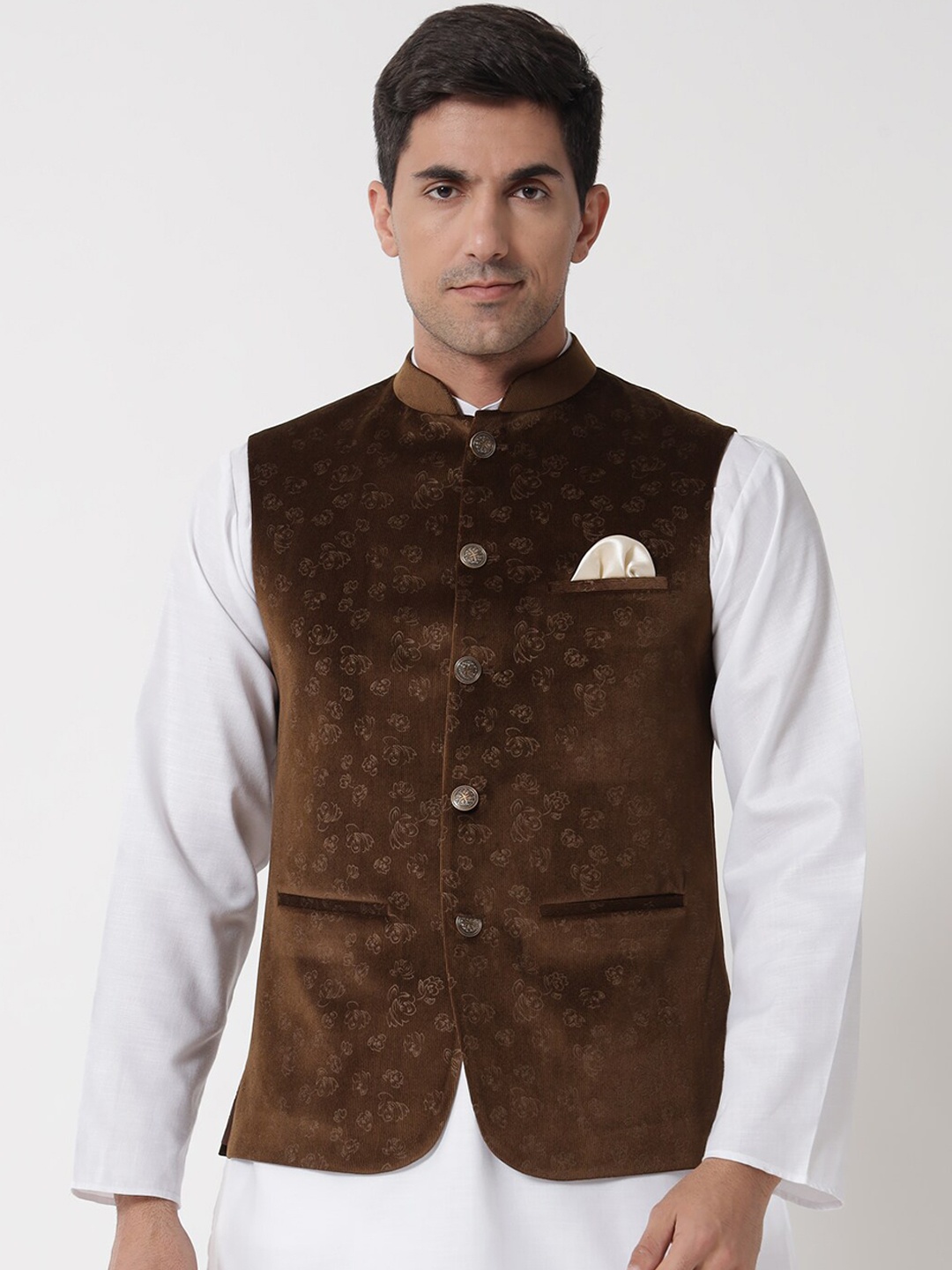 

MAXENCE Men Brown Floral Printed Nehru Jacket