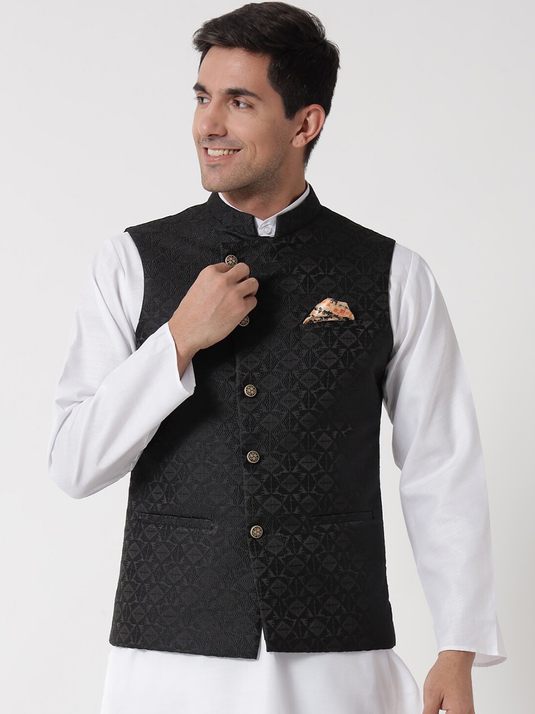 

MAXENCE Men Black Solid Nehru Jacket