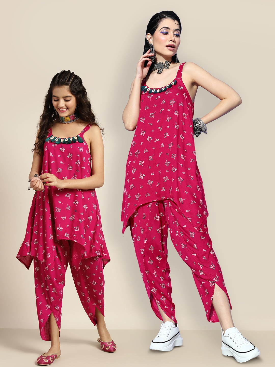 

Sangria Girls Floral Printed Kurta with Dhoti Pants, Pink