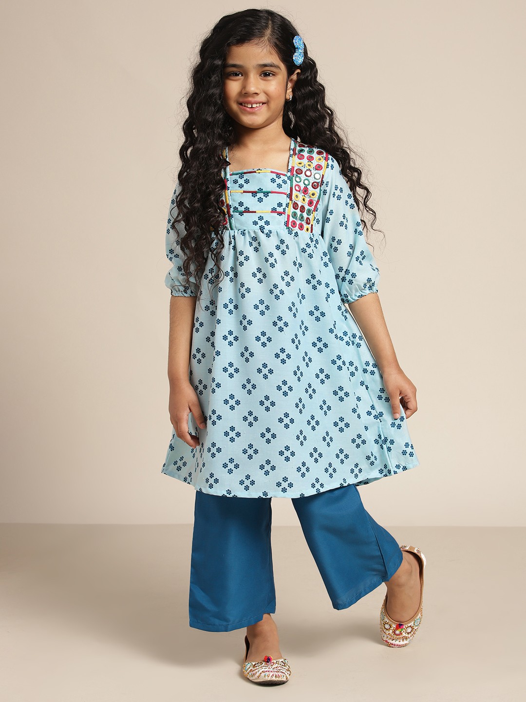 

Sangria Girls Floral Print Kurta with Palazzos, Blue