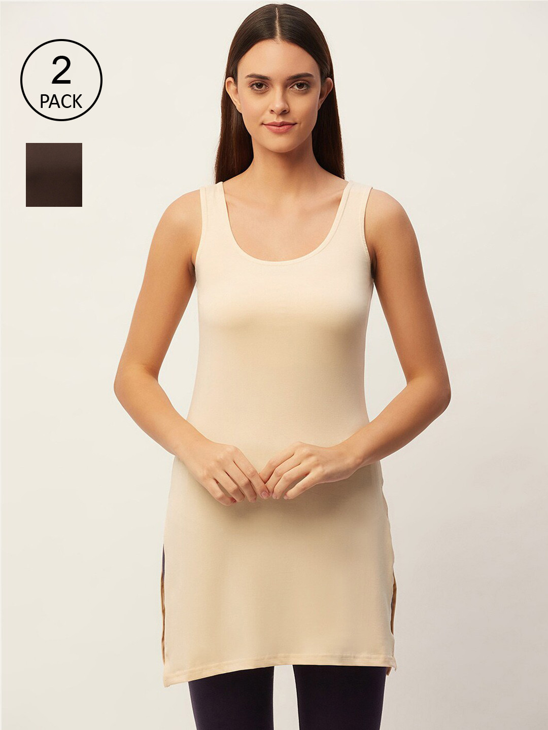 

Lady Lyka Women Beige Round Neck Full Slips