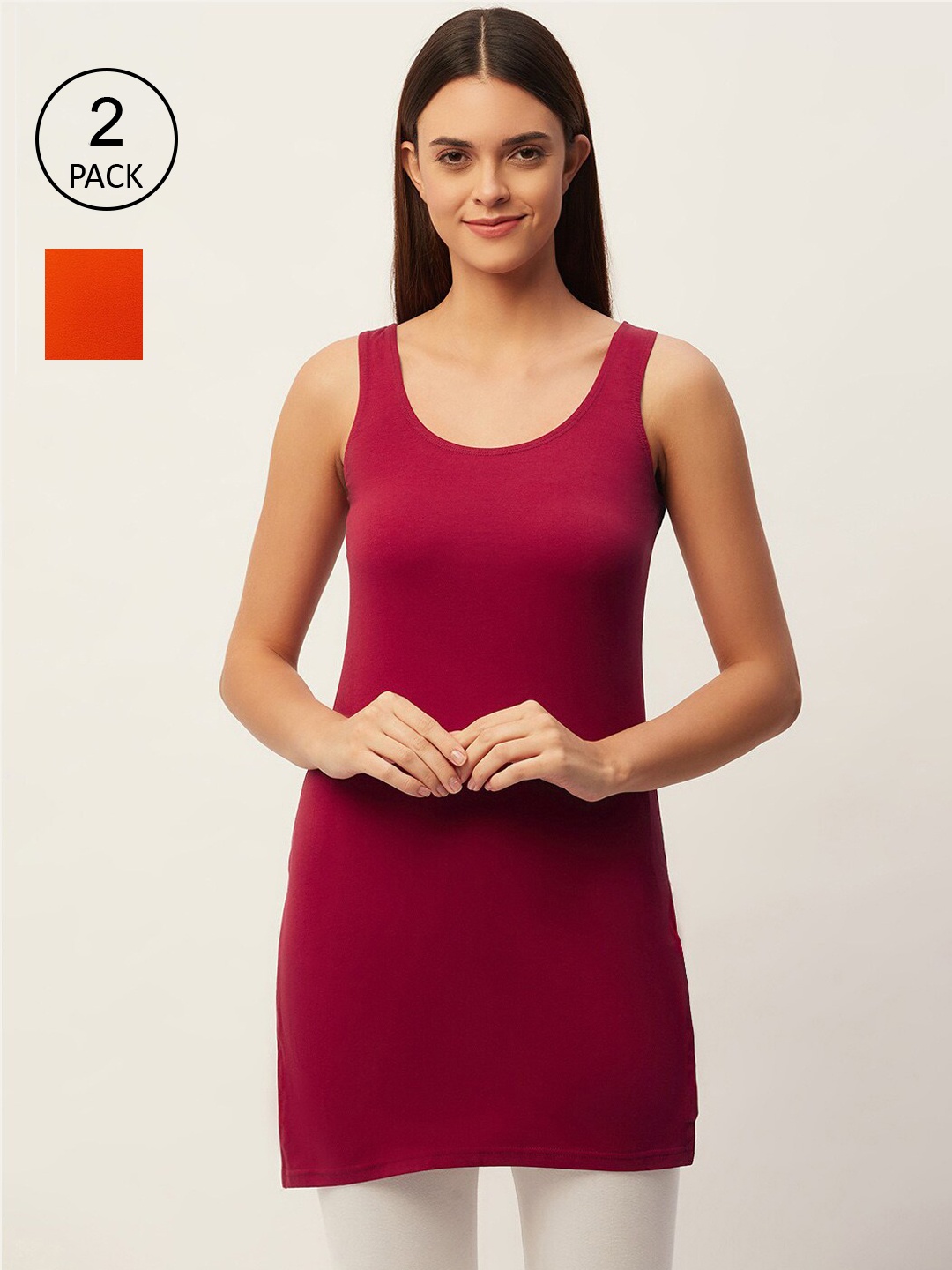 

Lady Lyka Women Pack of 2 Maroon & Orange Full Slips