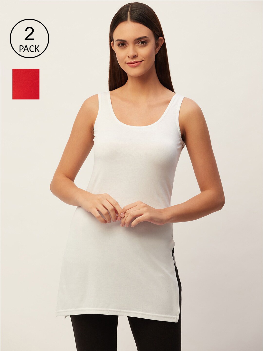 

Lady Lyka Women Set of 2 White & Red Solid Cotton Slips