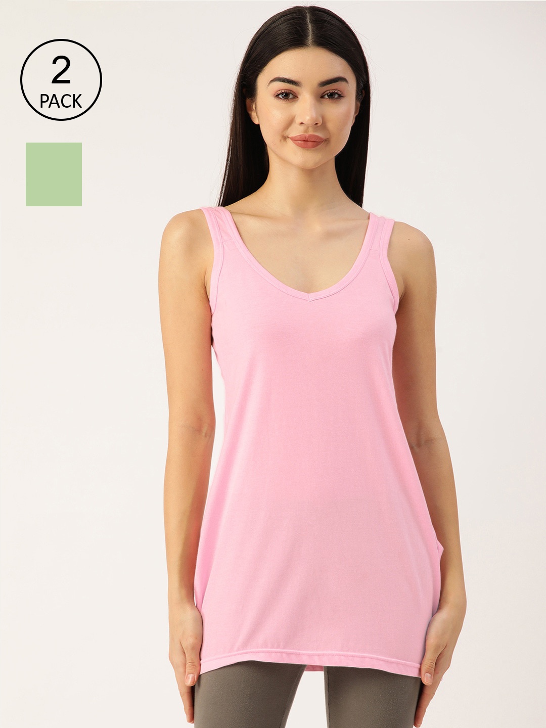 

Lady Lyka Women Pink & Green Pack Of 2 Solid Camisoles