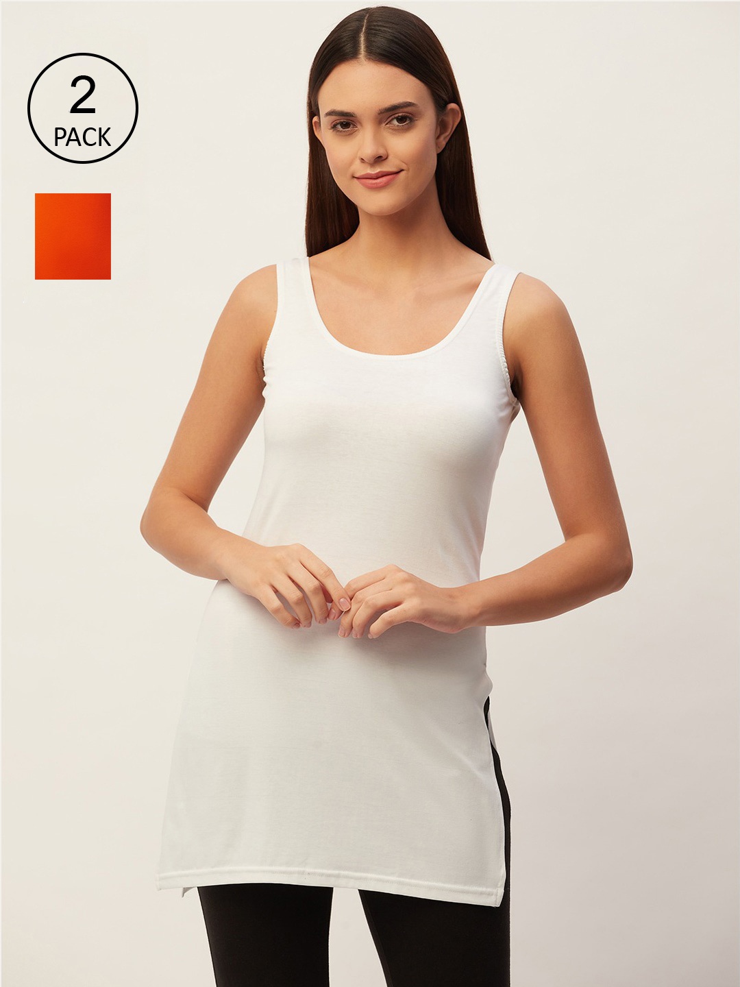 

Lady Lyka Set of 2 Women White & Orange Solid Cotton Slips