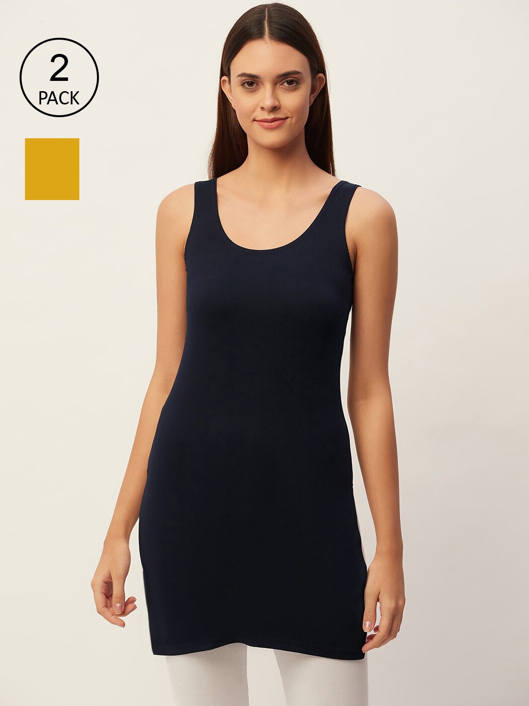 

Lady Lyka Pack of 2 Women Navy Blue & Mustard Full Slips