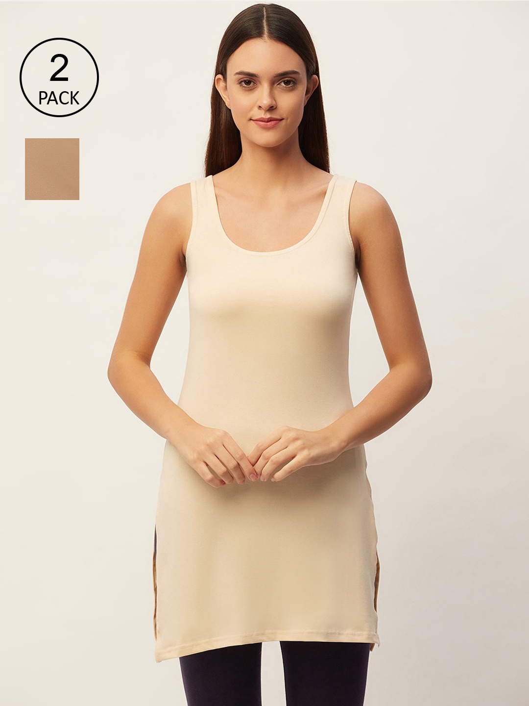 

Lady Lyka Women Pack of 2 Beige Solid Cotton Slips