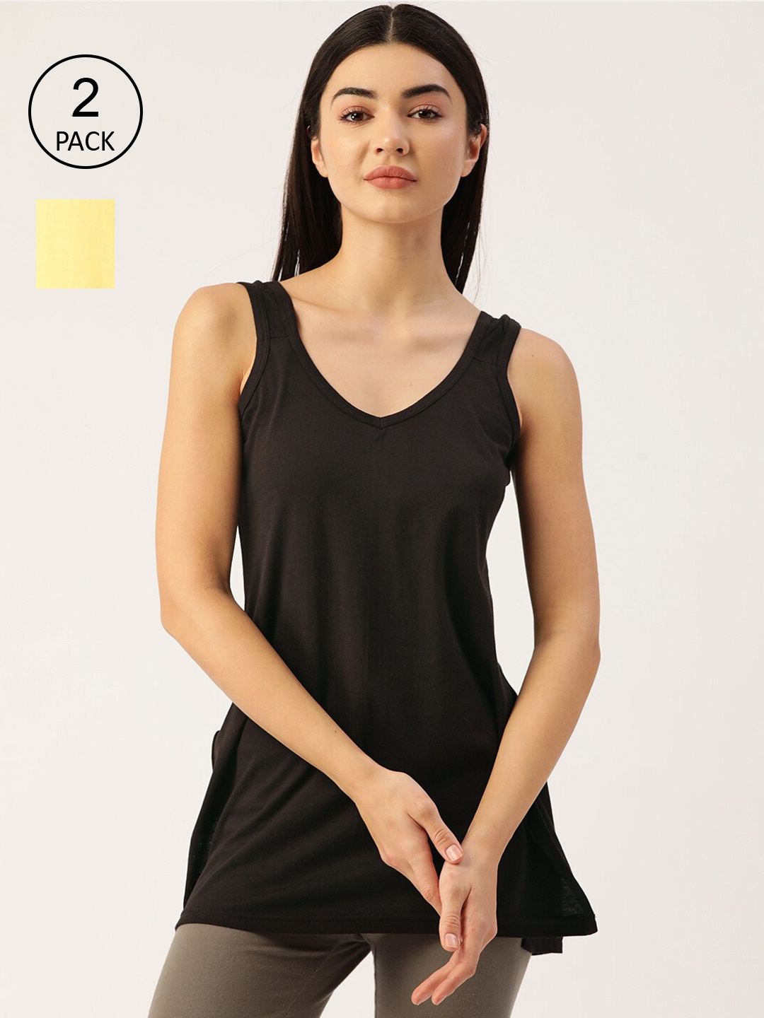 

Lady Lyka Women Pack of 2 Solid Camisoles, Black
