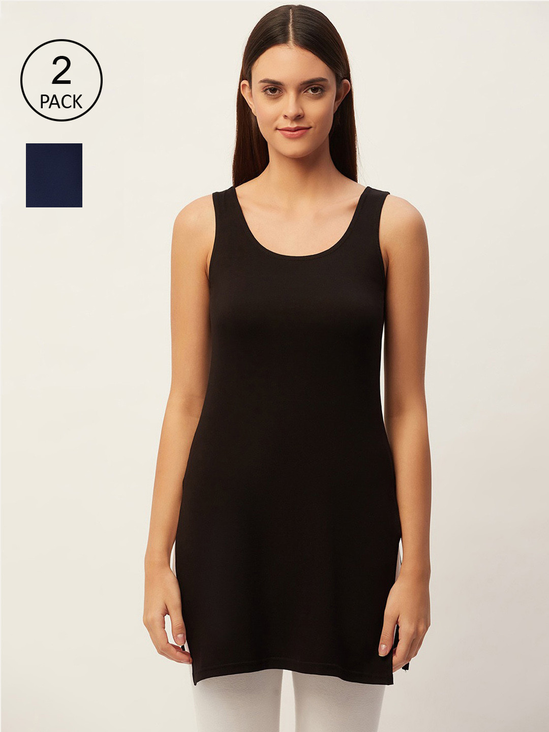 

Lady Lyka Women Set of 2 Black & Navy Blue Solid Cotton Slips