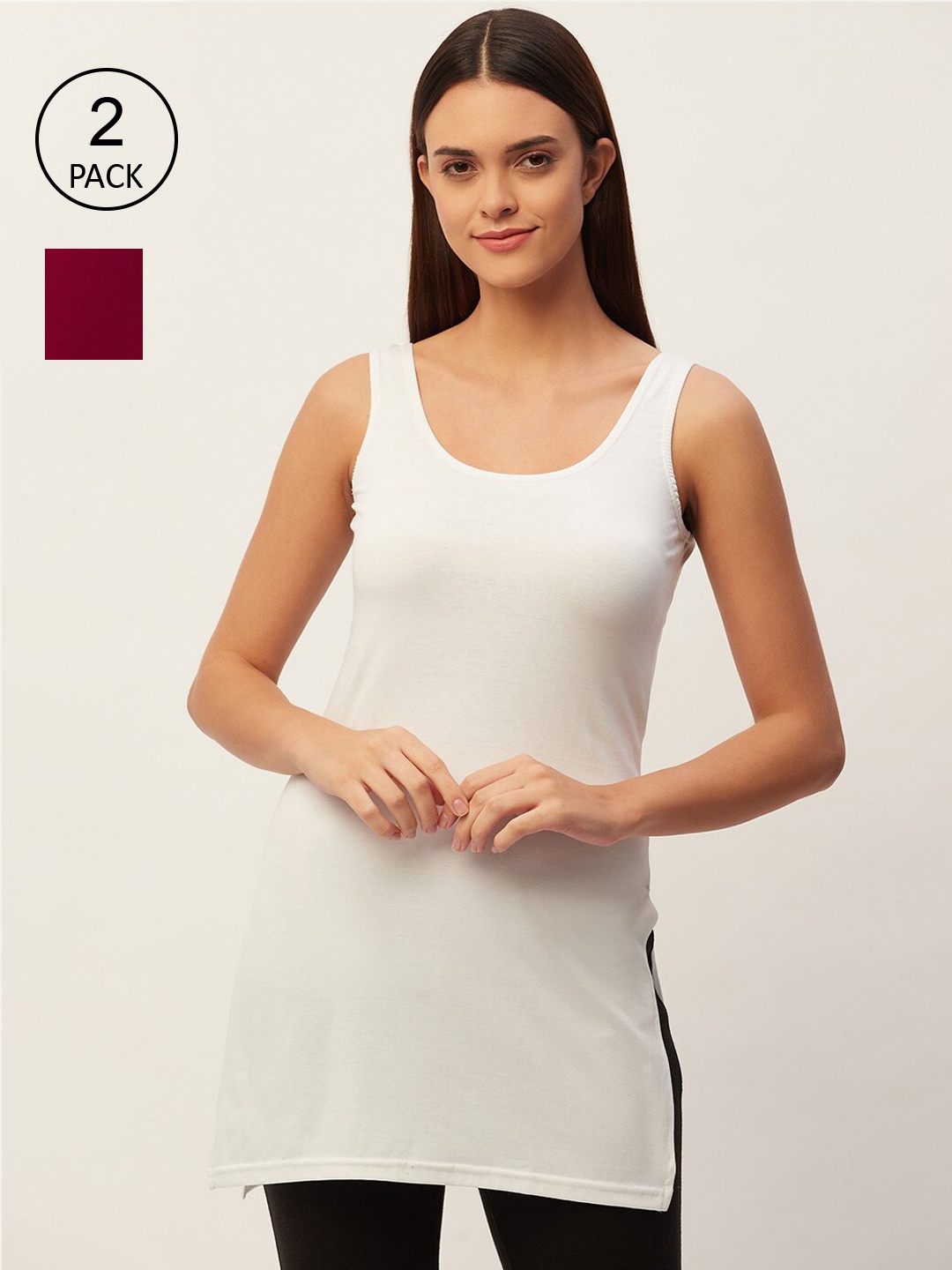 

Lady Lyka Women Pack of 2 White & Maroon Full Slips
