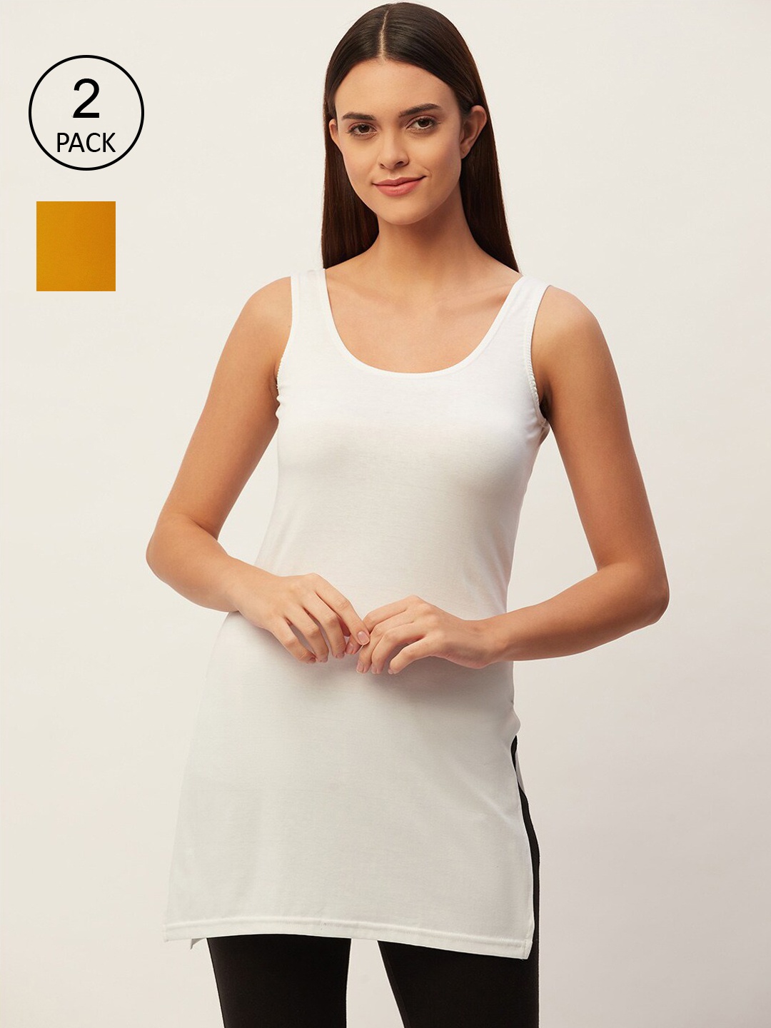 

Lady Lyka Pack Of 2 Women White & Yellow Solid Slips