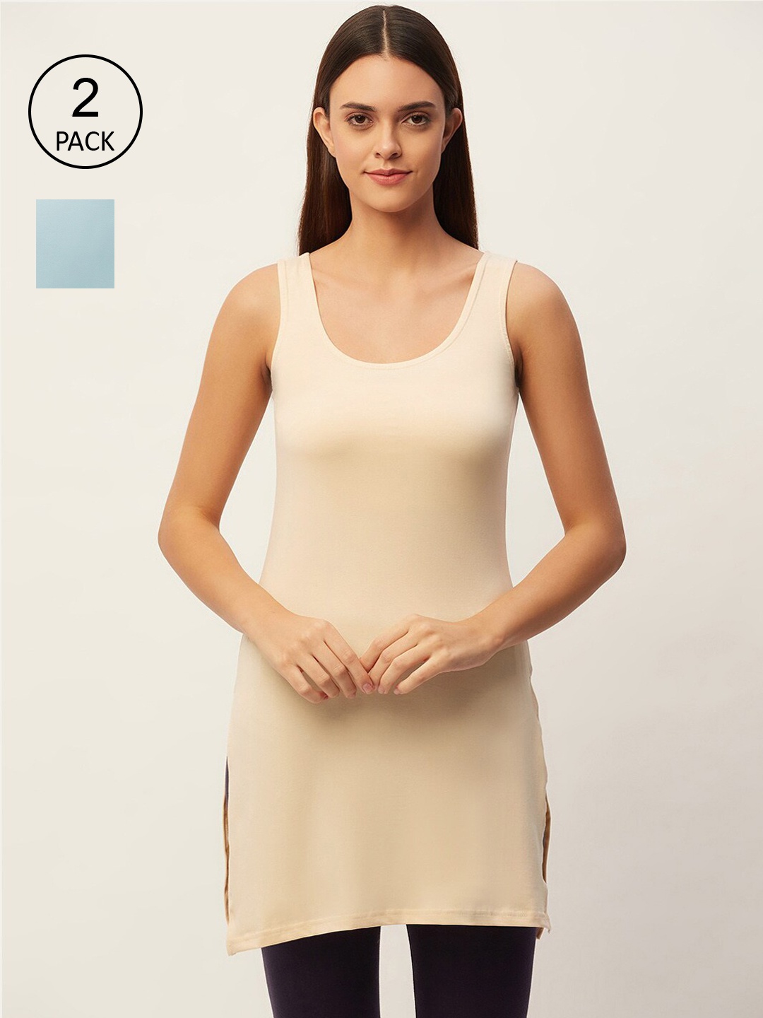 

Lady Lyka Women Pack of 2 Beige & Blue Full Slips