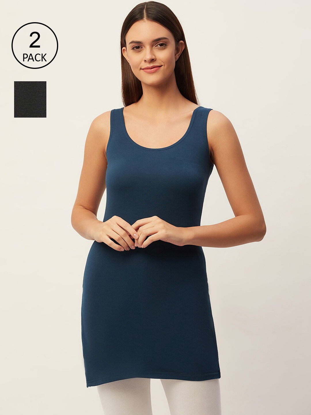 

Lady Lyka Women Pack of 2 Navy Blue & Black Full Slips