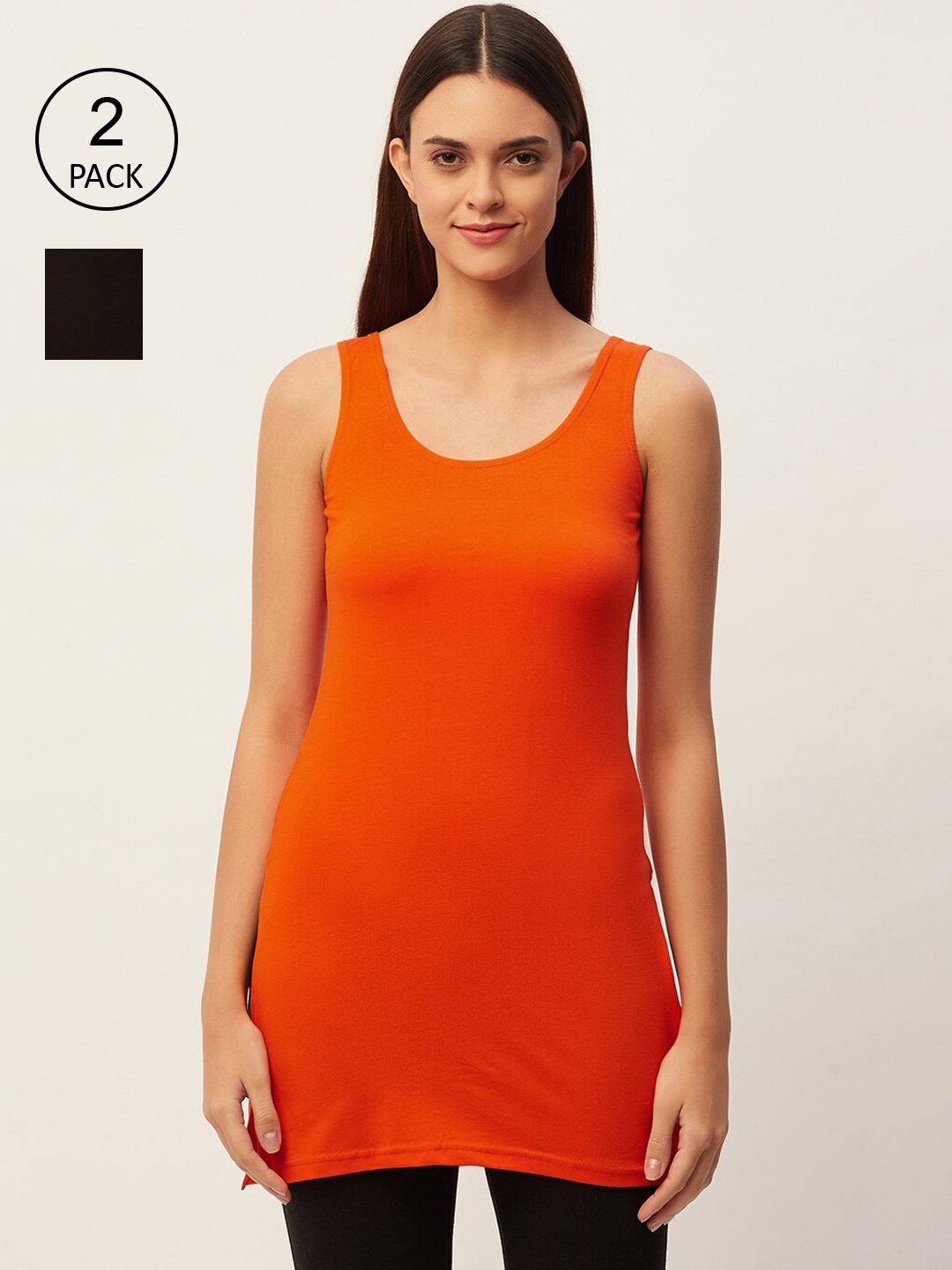 

Lady Lyka Women Pack of 2 Solid Sleeveless Slips, Orange