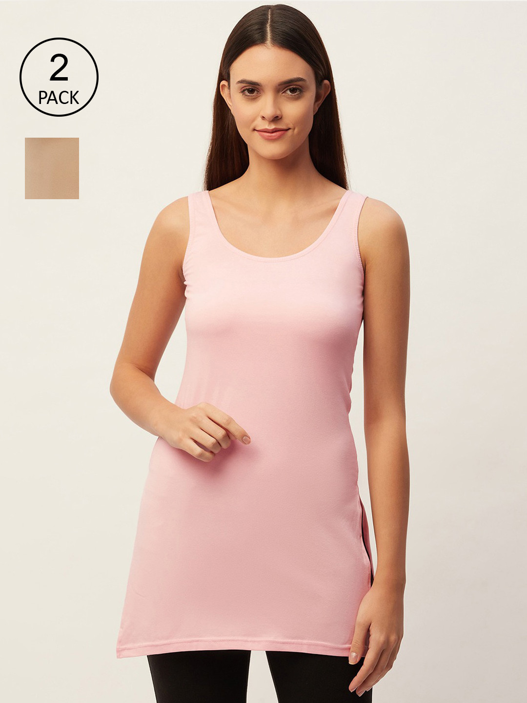 

Lady Lyka Pack of 2 Pink & Beige Kurta Cotton Slips