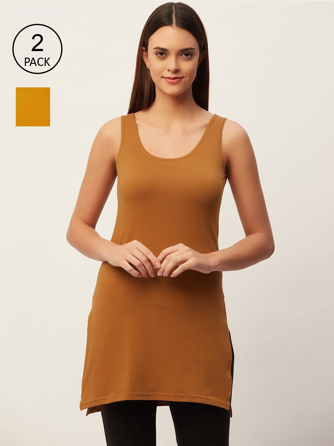 

Lady Lyka Pack of 2 Mustard Yellow & Brown Cotton Kurta Slips