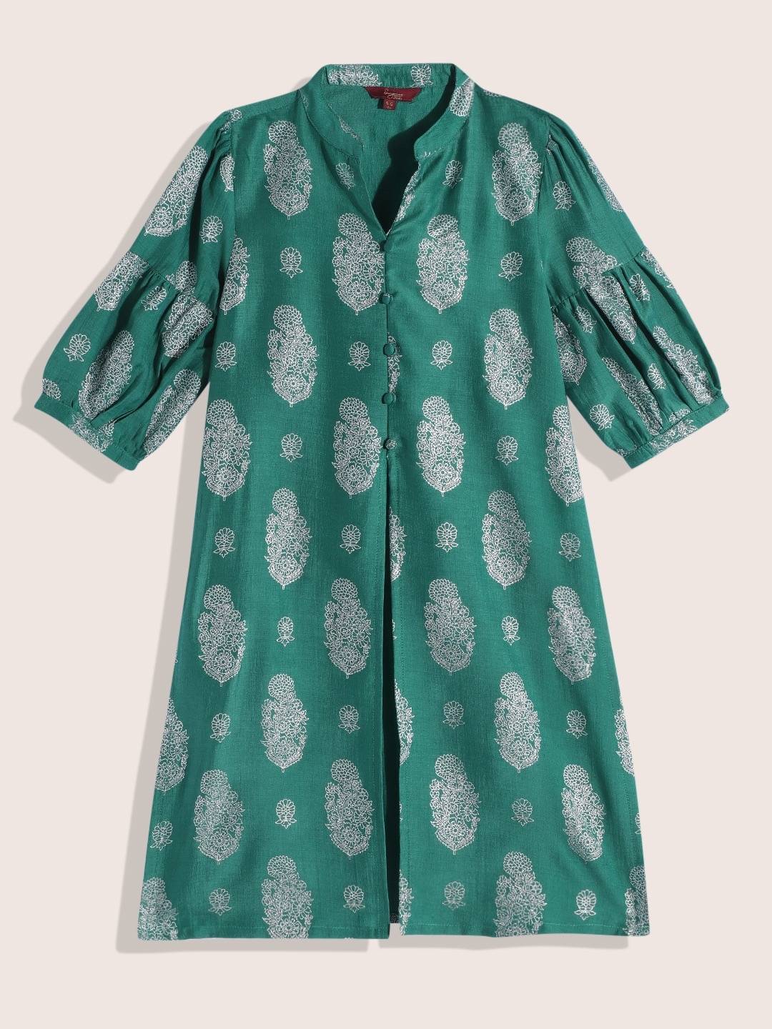 

Sangria Girls Green & Silver Ethnic Motifs Print Straight Kurta