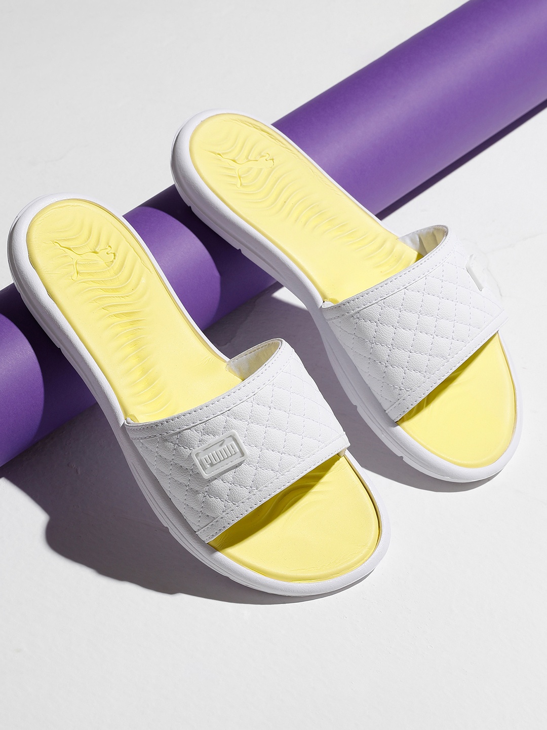 

Puma Women White & Yellow Quilt Sliders