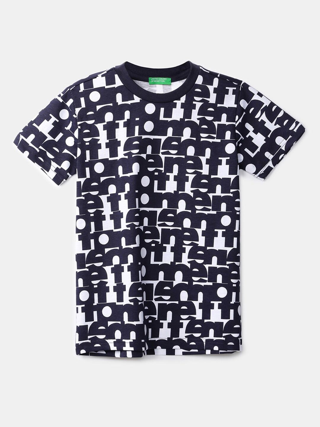 

United Colors of Benetton Boys Navy Blue Typography Printed T-shirt
