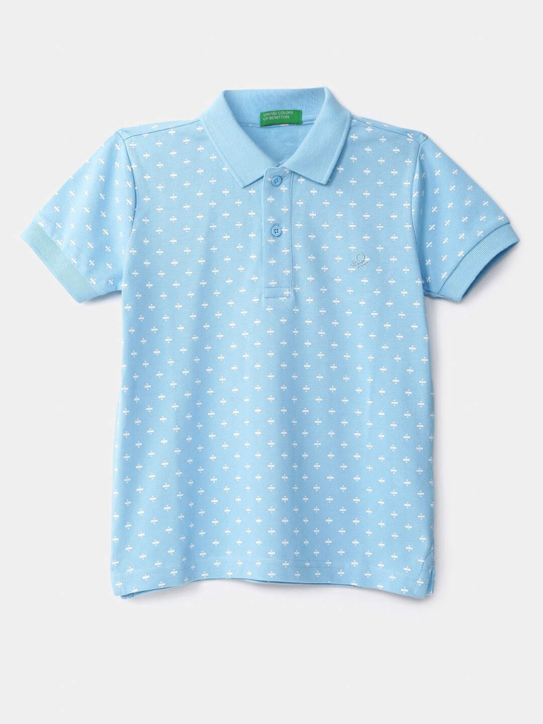 

United Colors of Benetton Boys Blue Printed Polo Collar T-shirt