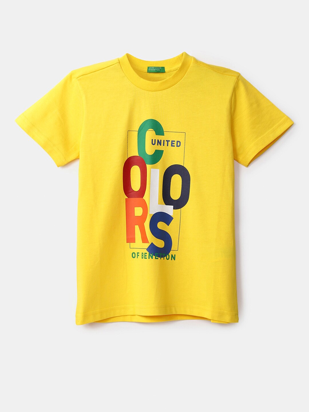 

United Colors of Benetton Boys Yellow Typography Printed T-shirt